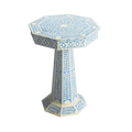 Blue Floral Bone Inlay Pedestal Side Table