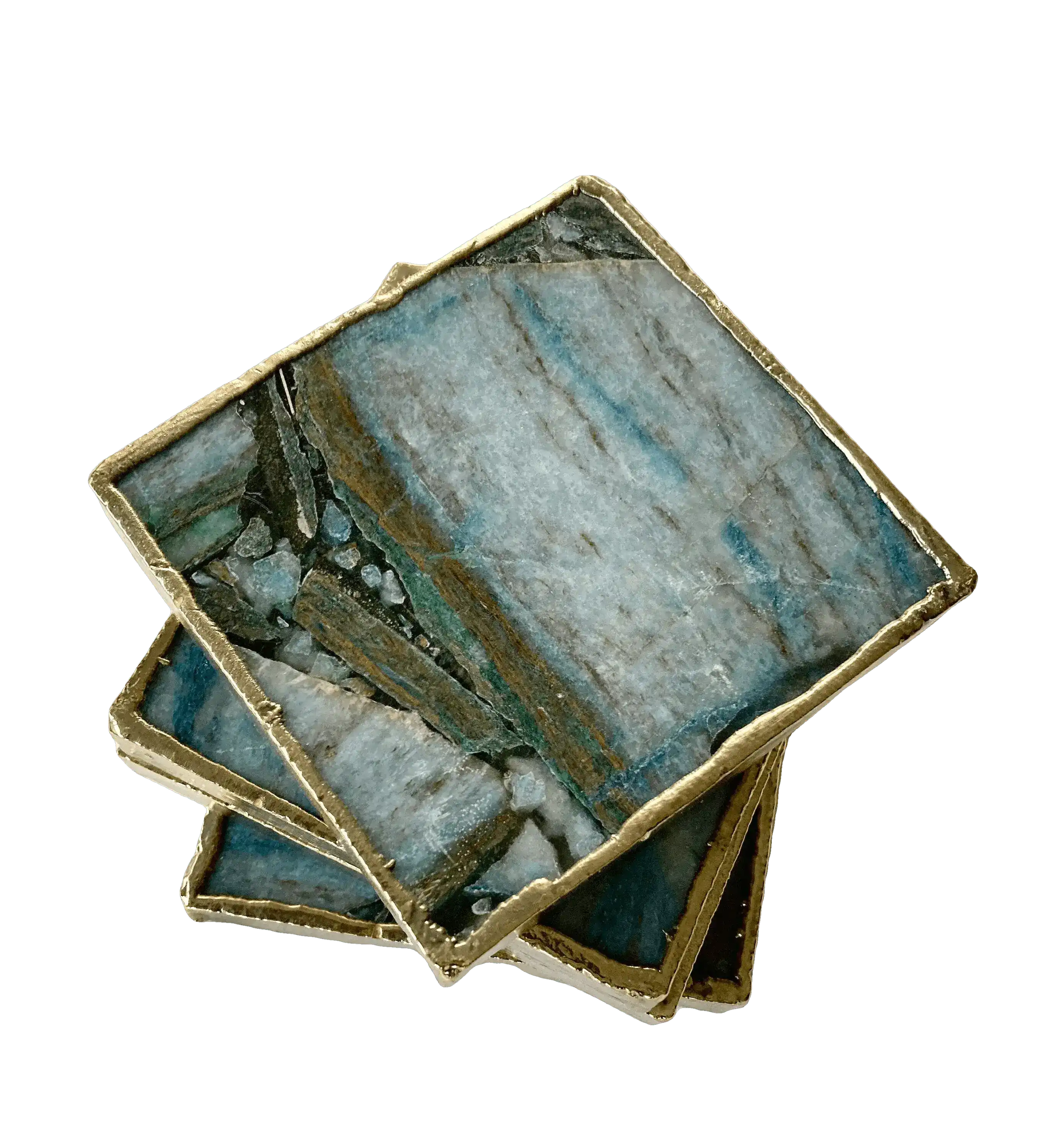 Blue-Green Composite Agate Coasters - Set of 4