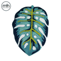 Blue Monstera Leaf Shaped Accent Hand Tufted Wool Rug