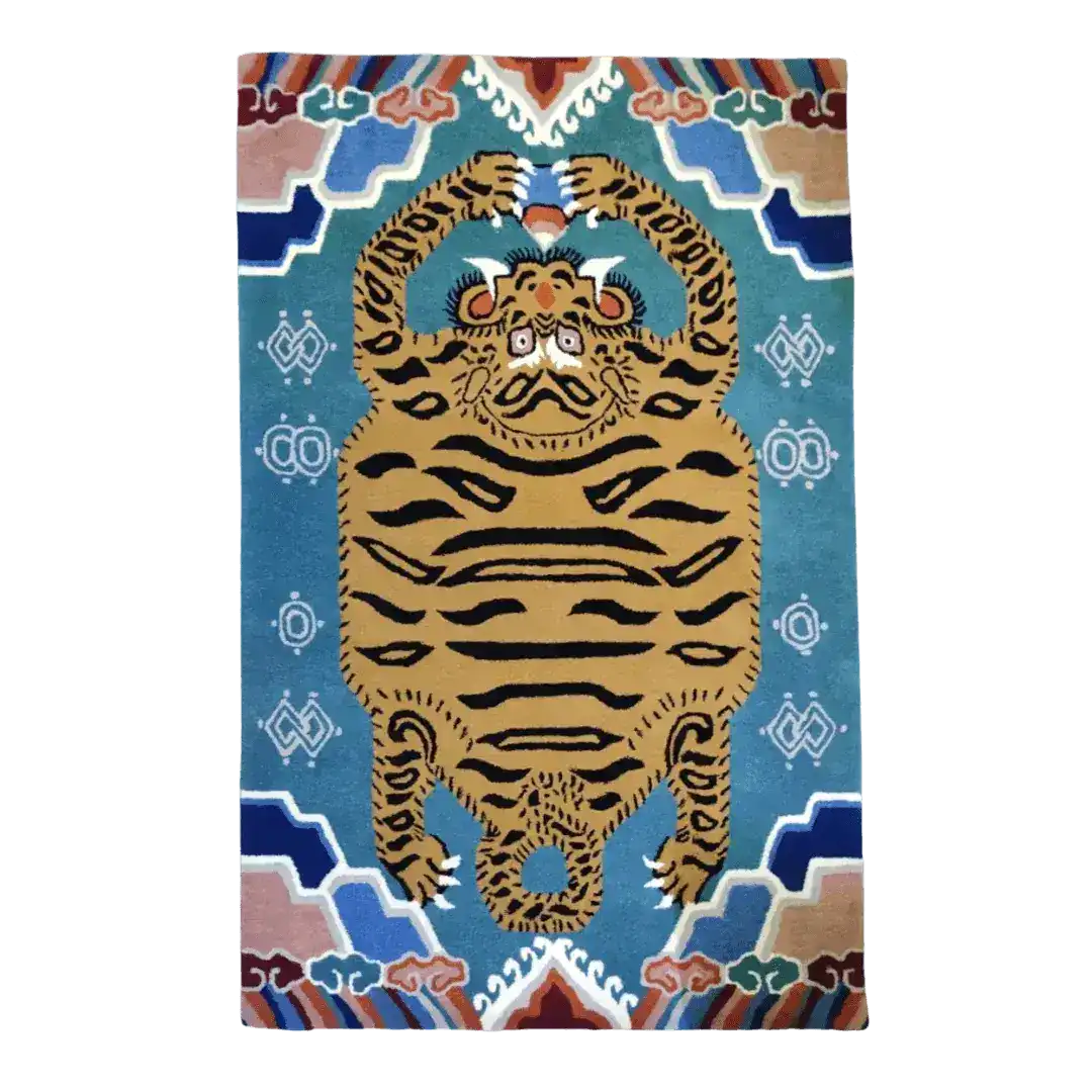 Blue Oriental Tiger Hand Tufted Wool Rug