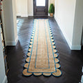 Blue Scalloped Border Jute Rug Runner