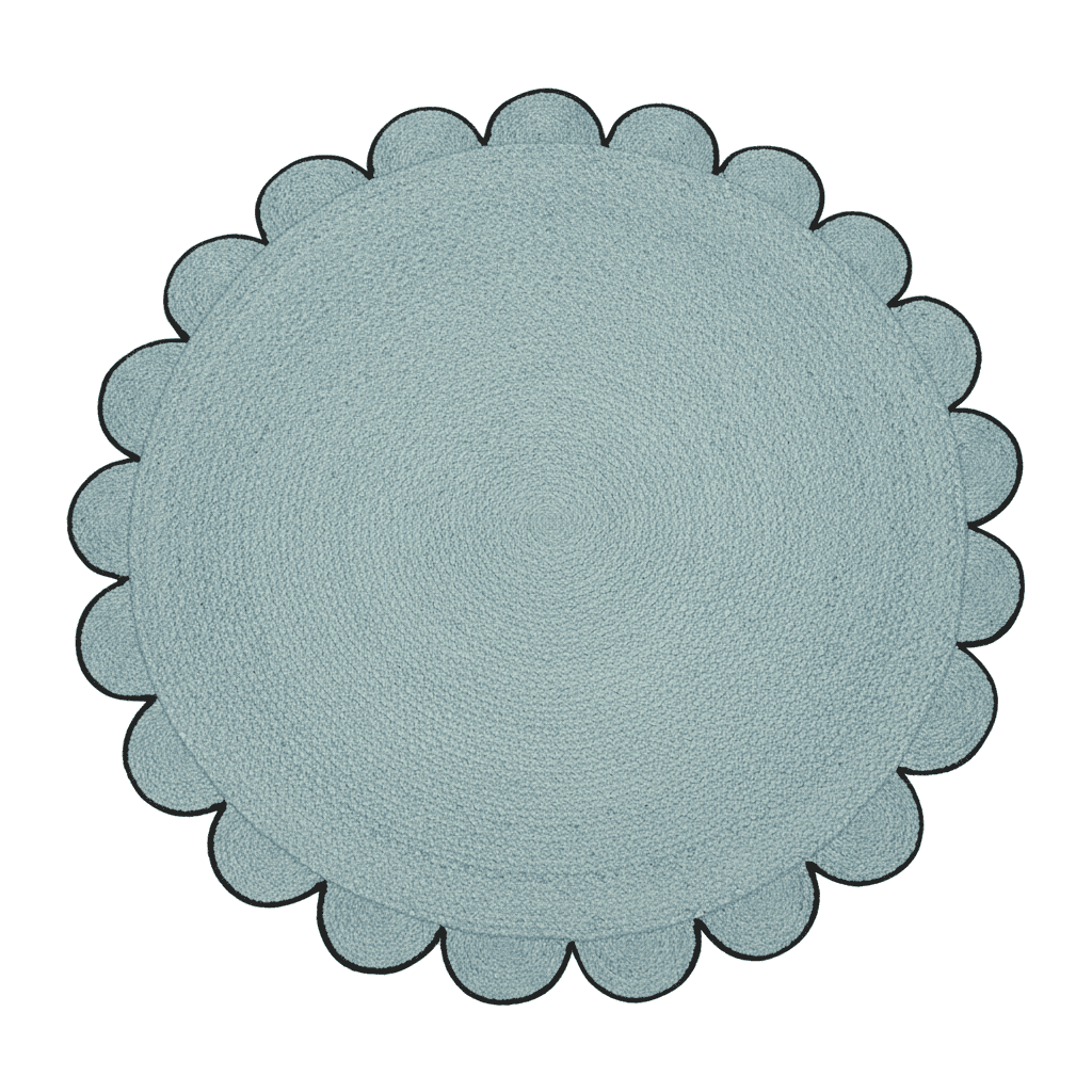 Blue Scalloped Round Jute Rug