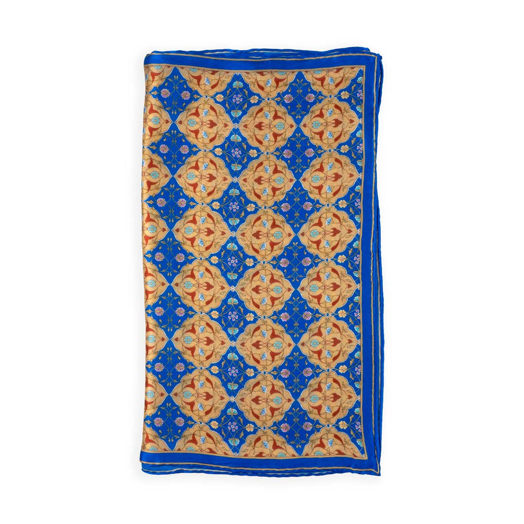 Sciarpa in seta blu con stampa ottomana Tezship