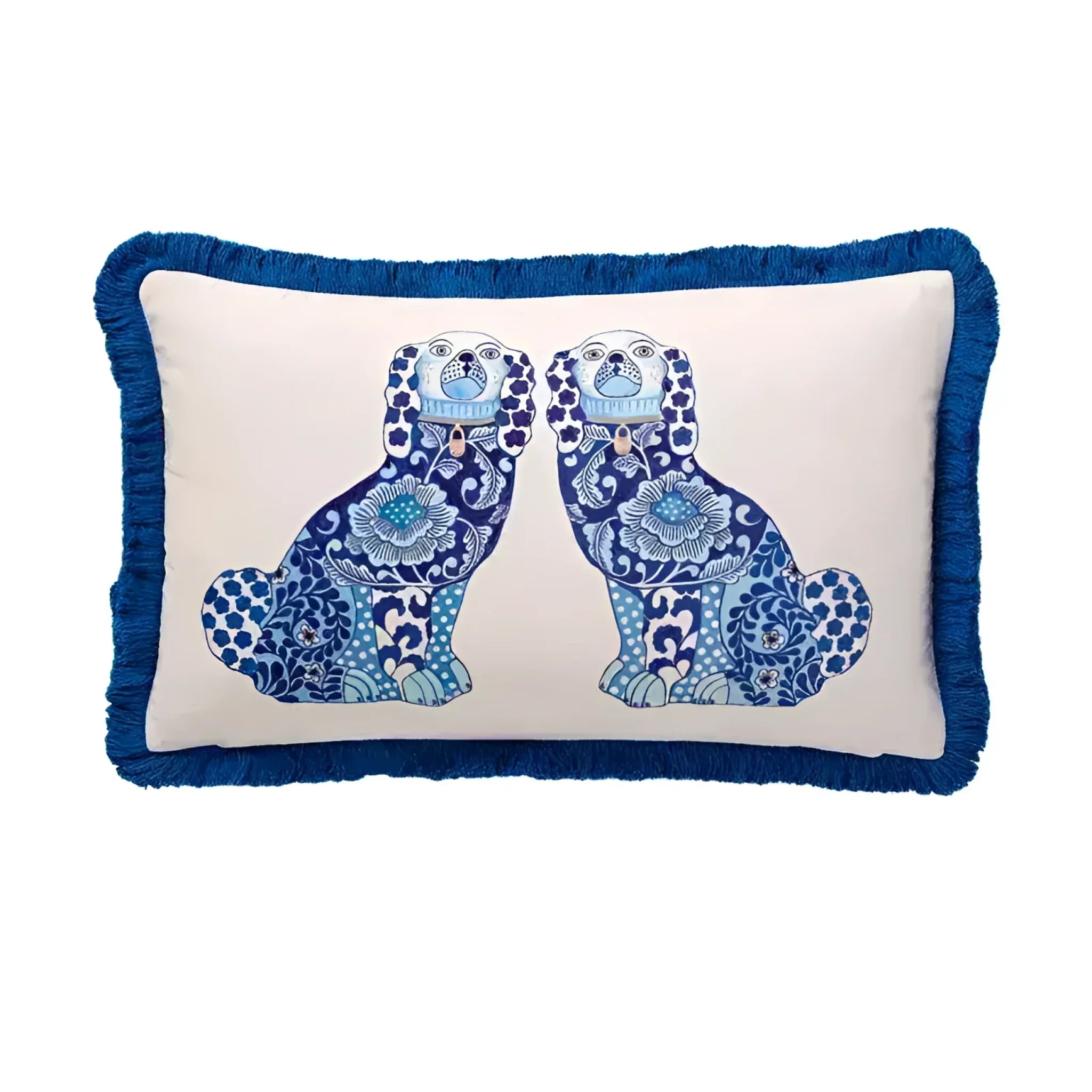 Blue Staffordshire Dog Decorative Pillow Cover with Fringes 12" x 20"