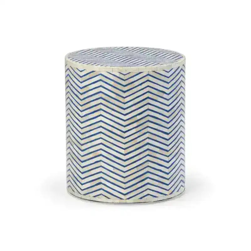 Blue Zic Zag Bone Inlay Round Side Table