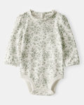 Body acanalado de manga larga floral con cuello de volantes