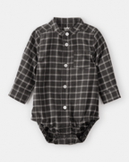 Body camisa de manga larga con botones y cuadros negro