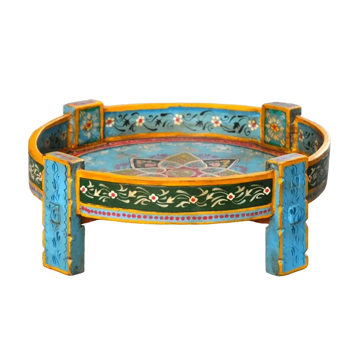 Bohemian Hand Carved Wooden Chakki Table