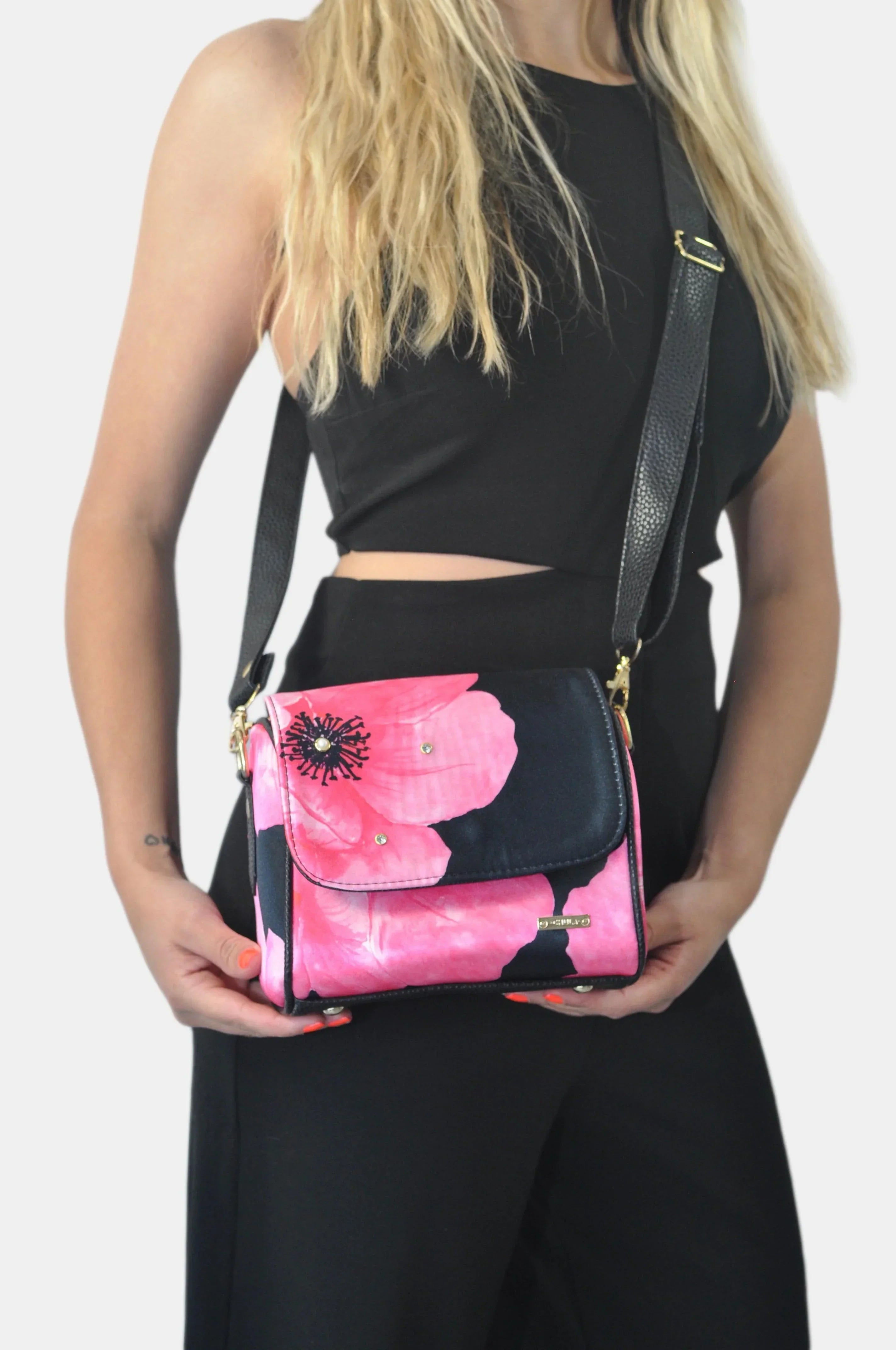 Bolso bandolera pequeño Mini Baúl Hibisco Flor Rosa | CHULA Tulum