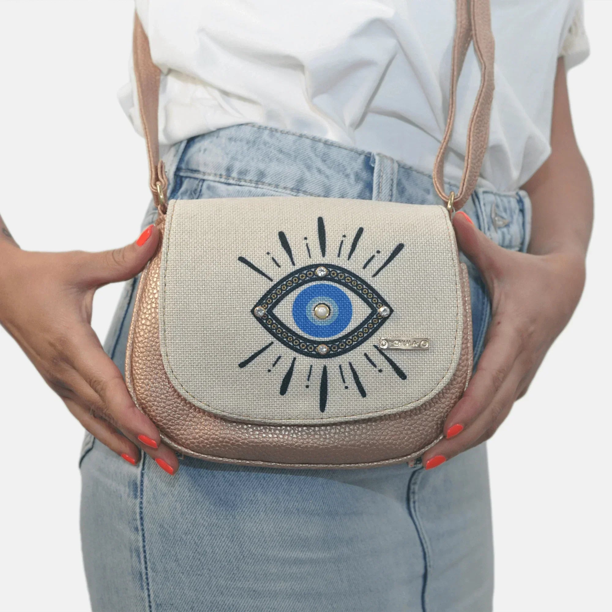 Bolso bandolera pequeño de mujer Iris Ojo Turco azul | CHULA Tulum