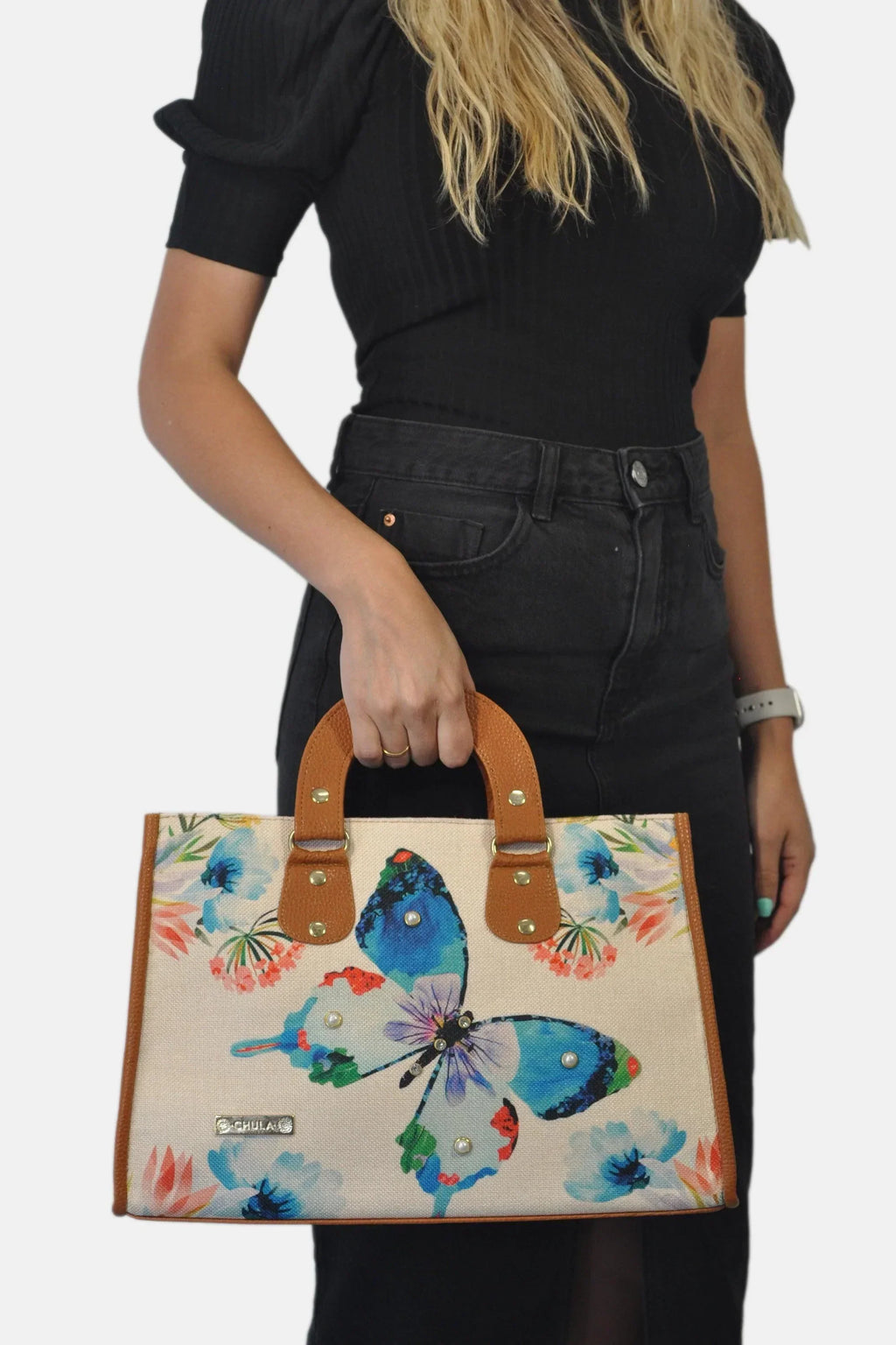 Bolso de mano y bandolera grande de mujer Basket Mariposa Magenta | CHULA Tulum