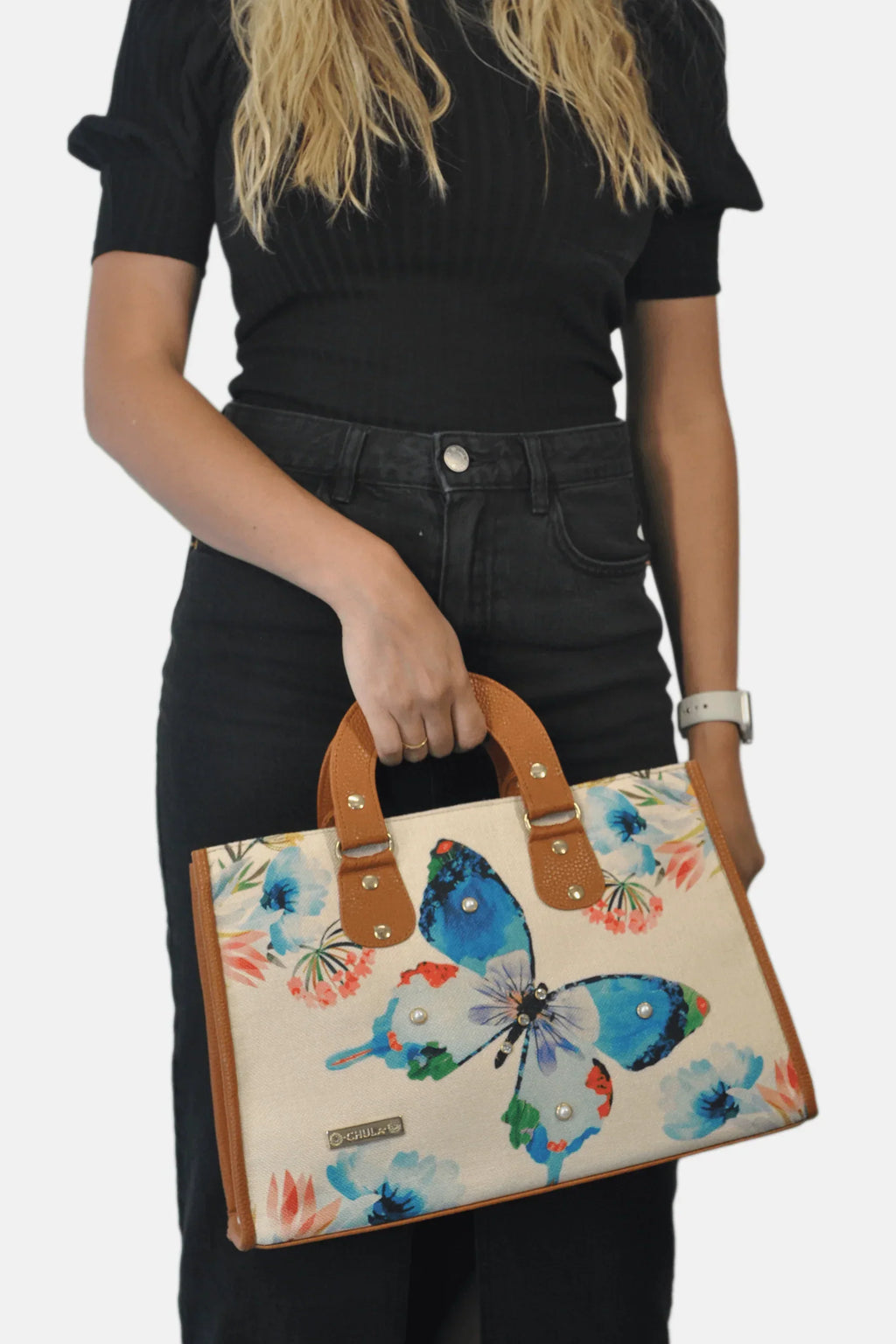 Bolso de mano y bandolera grande de mujer Basket Mariposa Magenta | CHULA Tulum