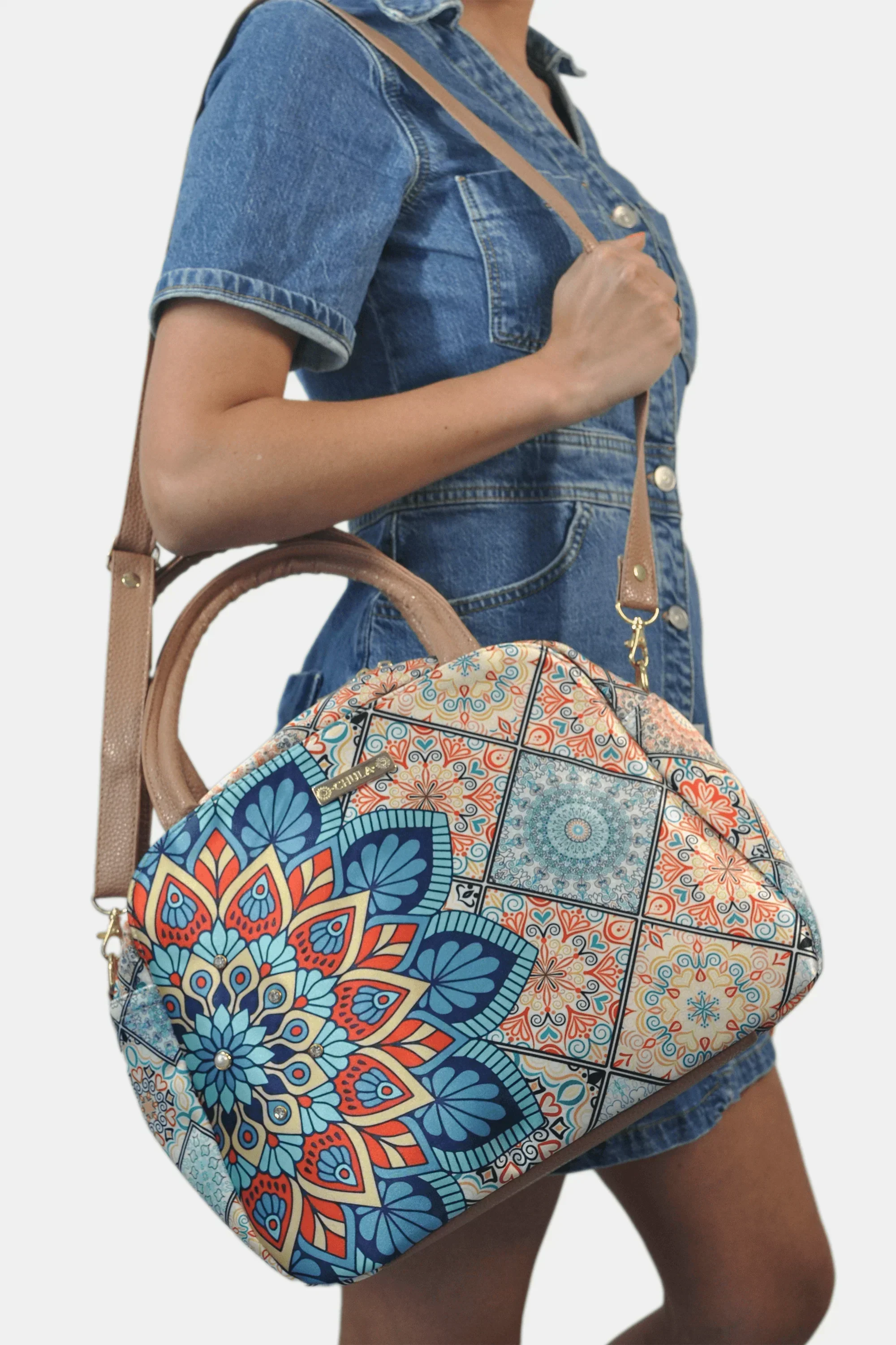 Bolso de hombro y bandolera grande Ana Mandala Turquesa | CHULA Tulum