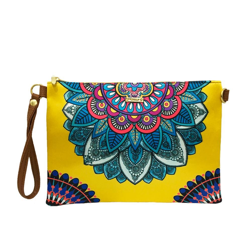 Bolso de Mano y Bandolera Pequeño Clutch Mándala Amarilla | CHULA Tulum