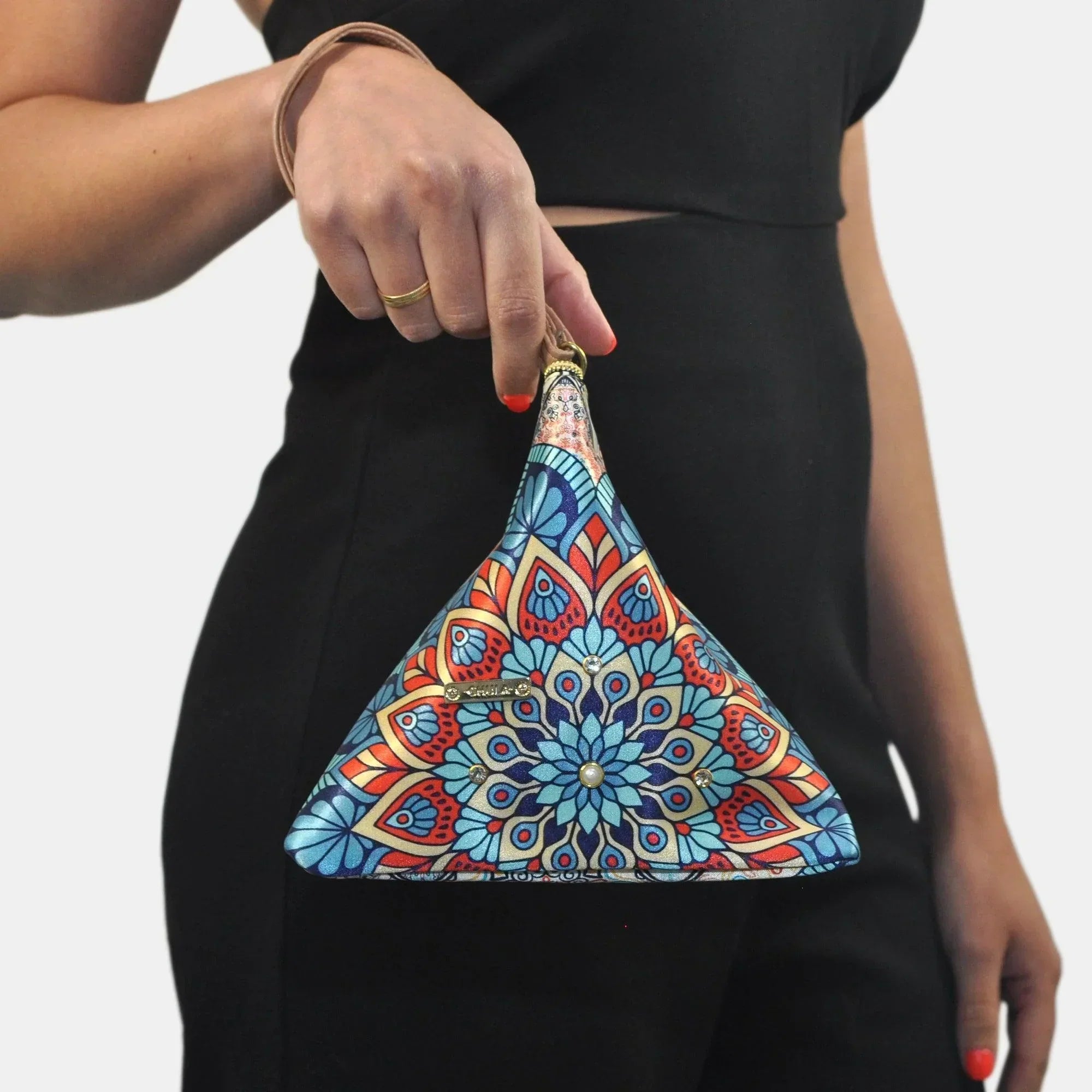 Bolso de mano pequeño Pirámide Mándala Turquesa | CHULA Tulum