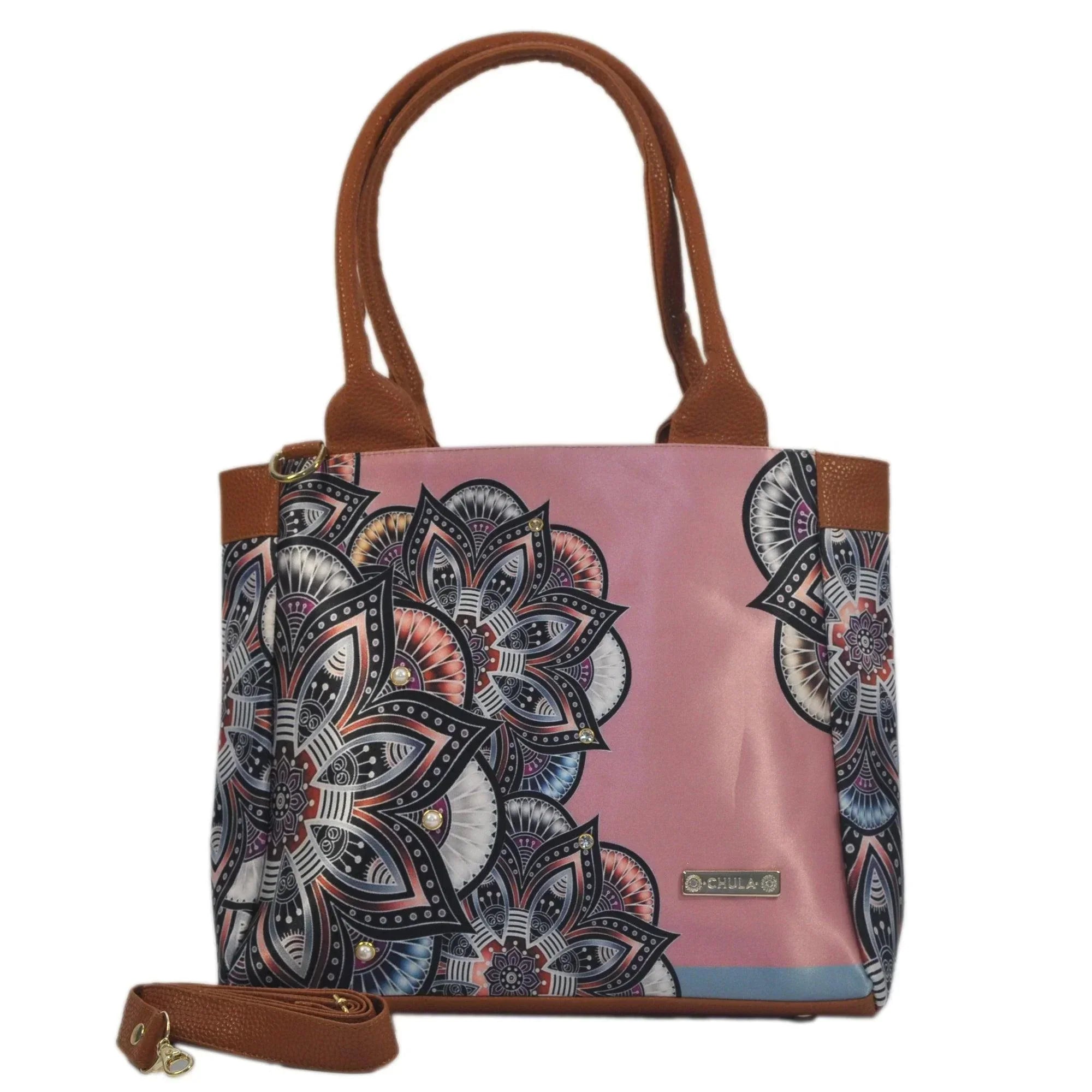 Bolso de hombro y bandolera grande de mujer Angie Mándala rosa | CHULA Tulum