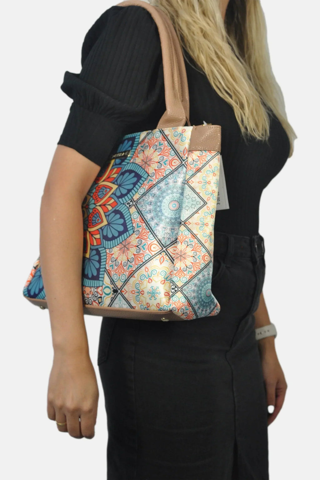 Bolso de hombro y bandolera grande de mujer Angie Mándala Turquesa | CHULA Tulum