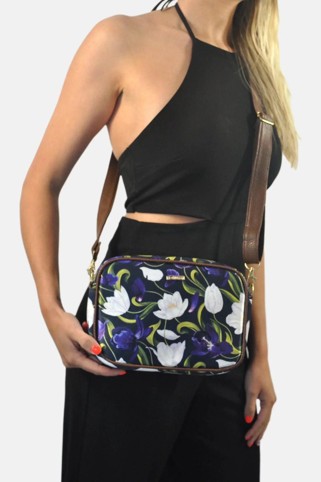 Bolso bandolera pequeño MIA Shoulder Flores Moradas | CHULA Tulum