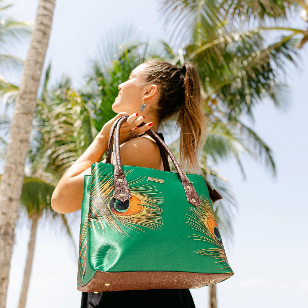 Bolso de hombro y mano Shopper Tote de mujer Pupe Pavo Real Verde | CHULA Tulum