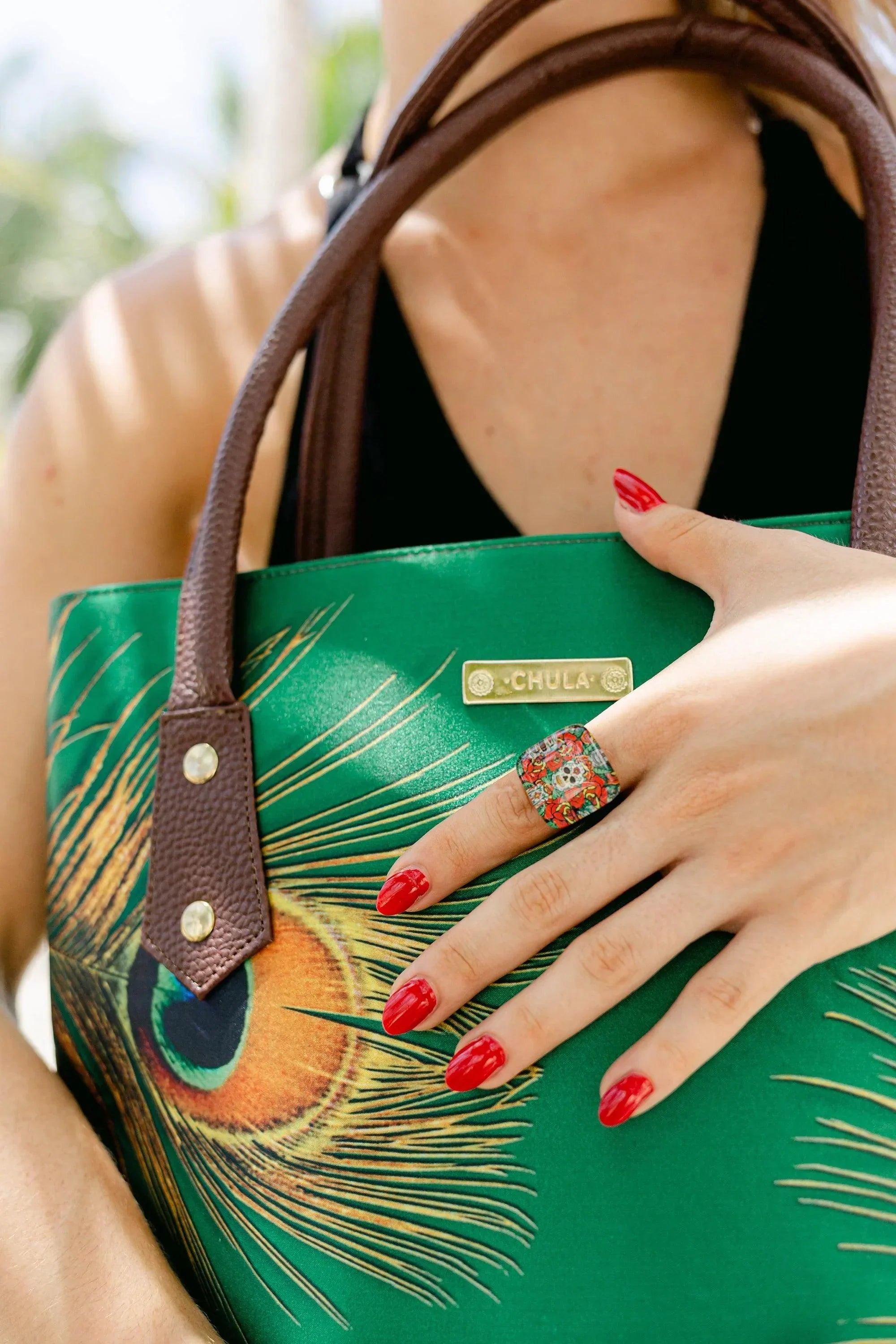 Bolso de hombro y mano Shopper Tote de mujer Pupe Pavo Real Verde | CHULA Tulum