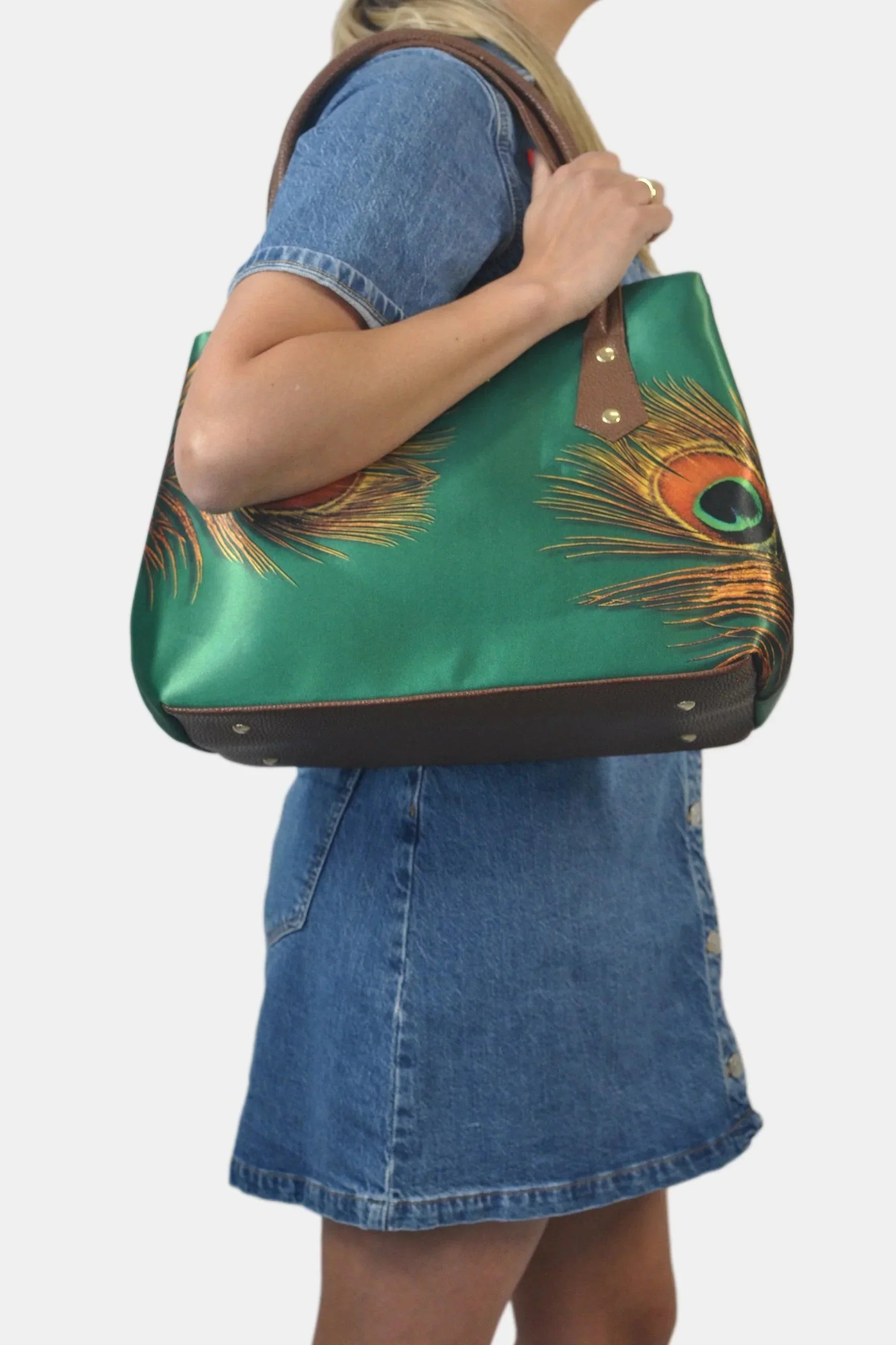 Bolso de hombro y mano Shopper Tote de mujer Pupe Pavo Real Verde | CHULA Tulum