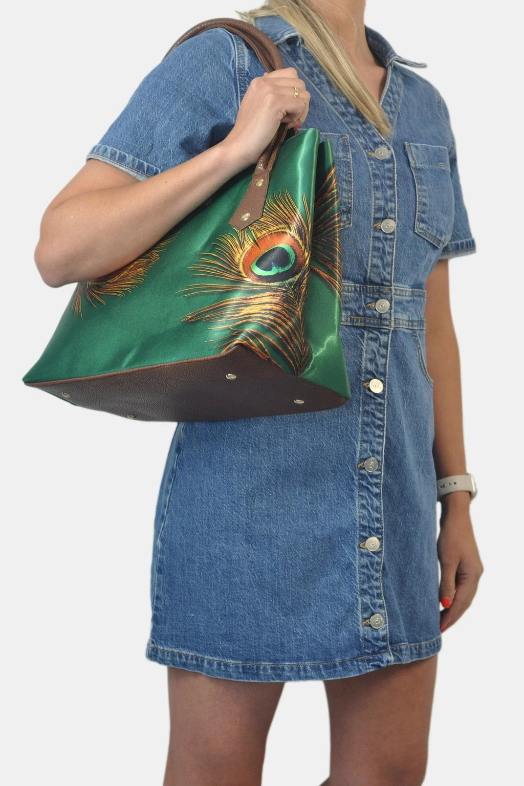 Bolso de hombro y mano Shopper Tote de mujer Pupe Pavo Real Verde | CHULA Tulum
