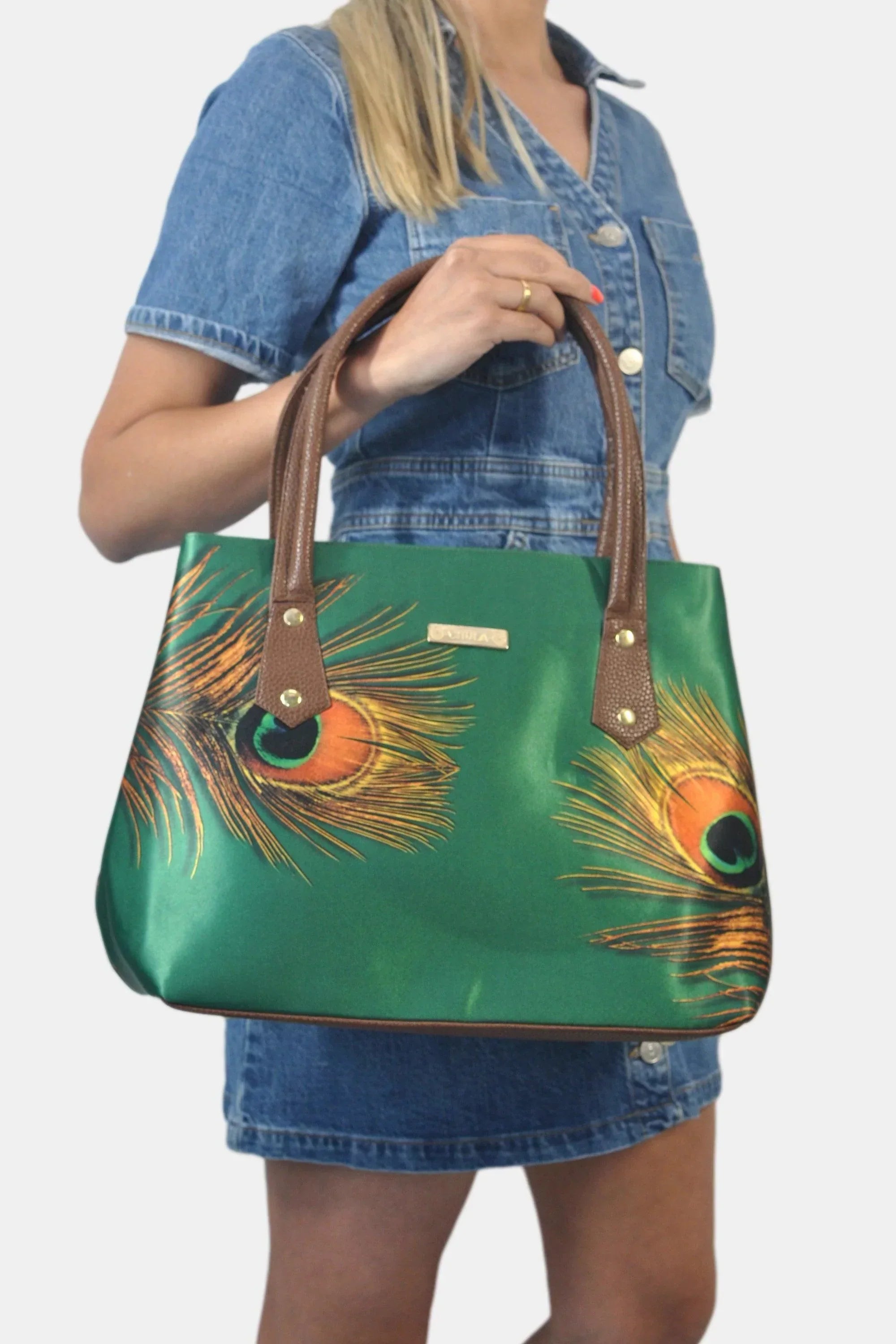 Bolso de hombro y mano Shopper Tote de mujer Pupe Pavo Real Verde | CHULA Tulum