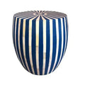 Bone Inlay Blue and White Modern Striped Round End Table