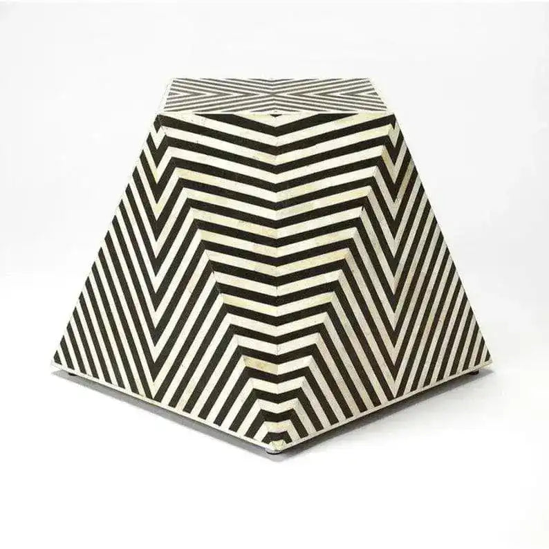 Bone Inlay Wooden Zig Zag Pattern End Table