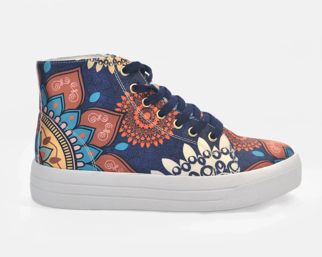 Botas Urbanas Altas de Mujer Flores Mandala azul - Moda Sostenible | CHULA Tulum