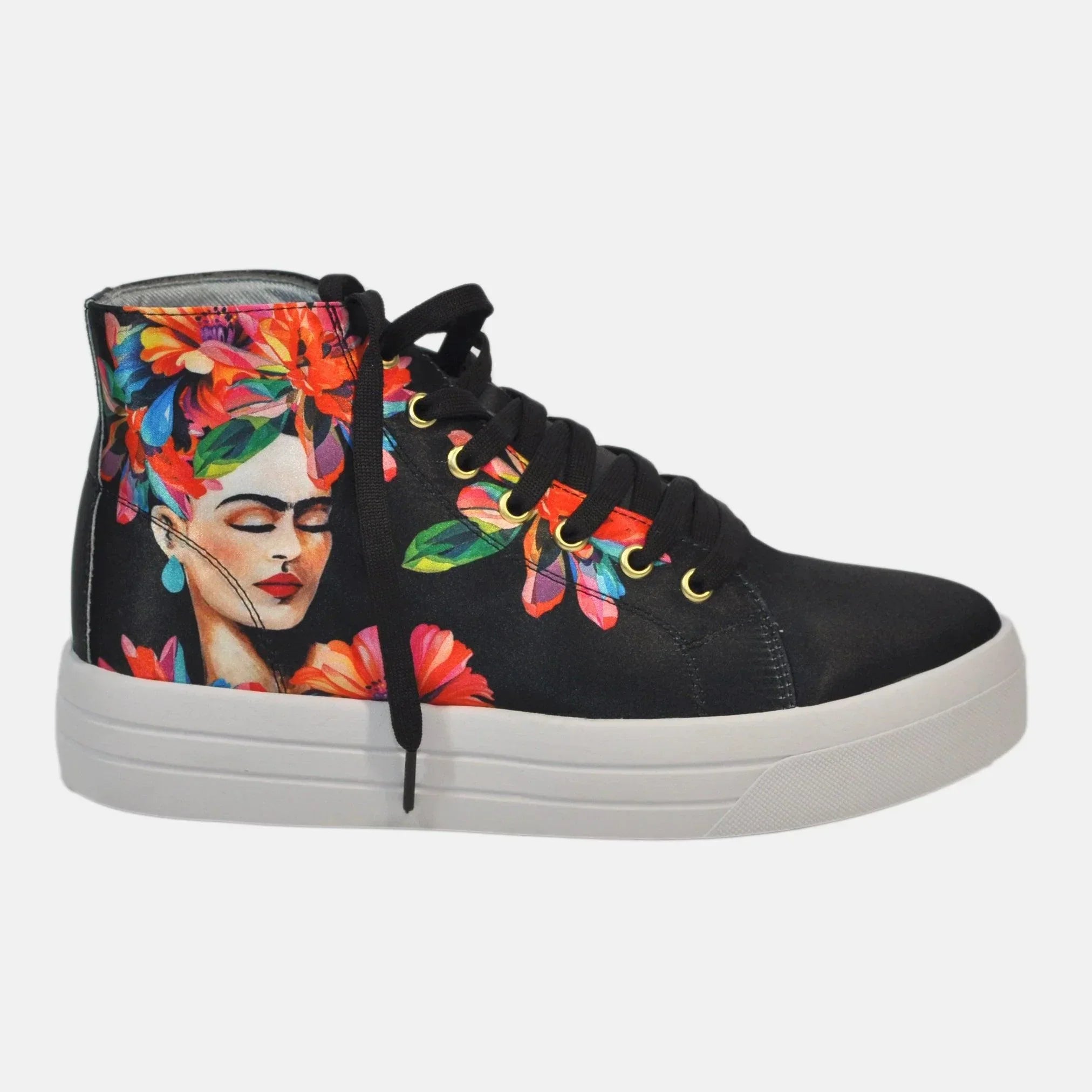 Botas Urbanas Altas de Mujer Frida Kahlo Red Daisies - Moda Sostenible | CHULA Tulum