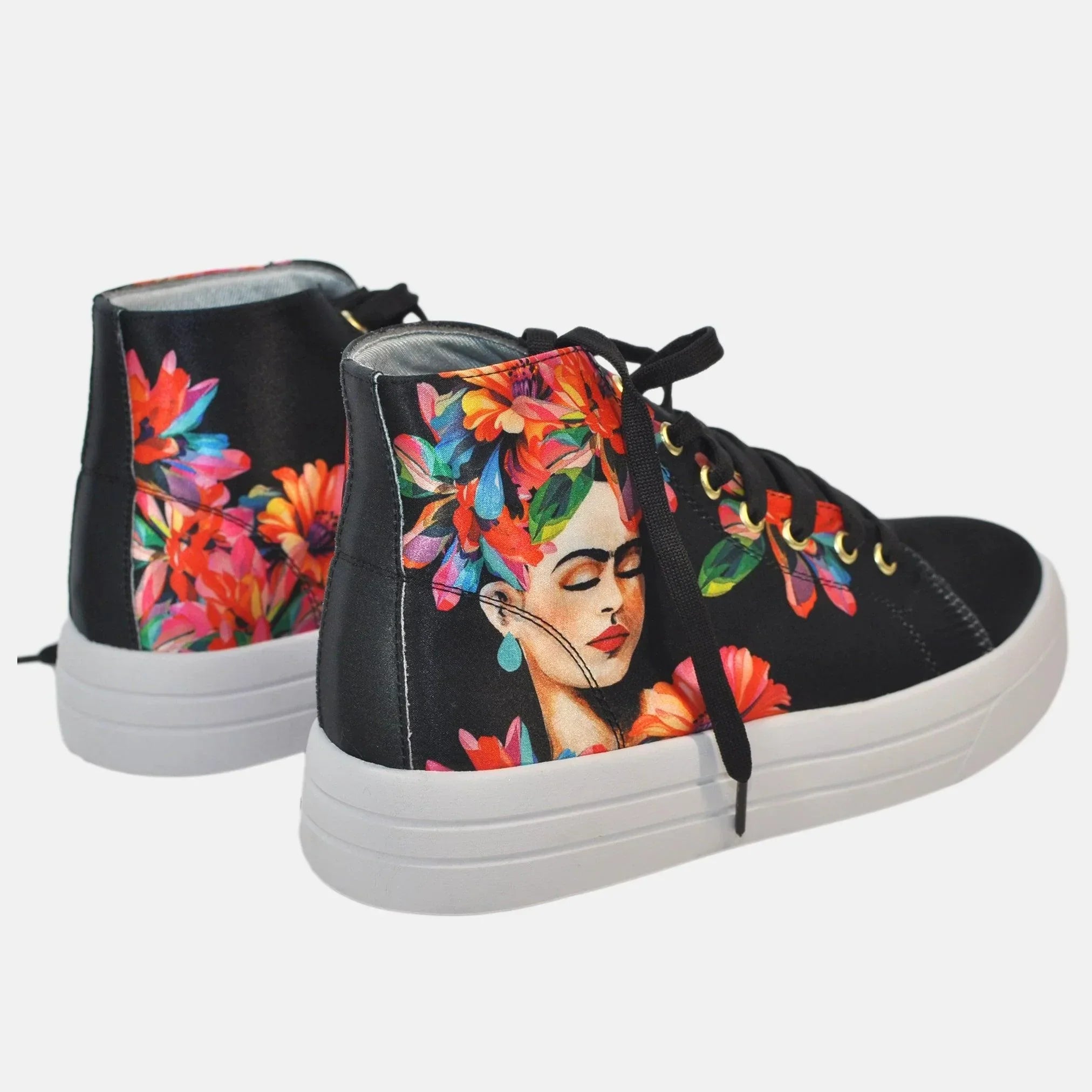 Botas Urbanas Altas de Mujer Frida Kahlo Red Daisies - Moda Sostenible | CHULA Tulum