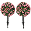 55 cm Artificial Rose Topiary Set of 2 with Ground Stake, UV-Resistant Pink Fake Plants for Indoor Outdoor Decor