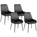 Set of 4 PU Leather Dining Chairs with Tufted Backs & Steel Legs, Black