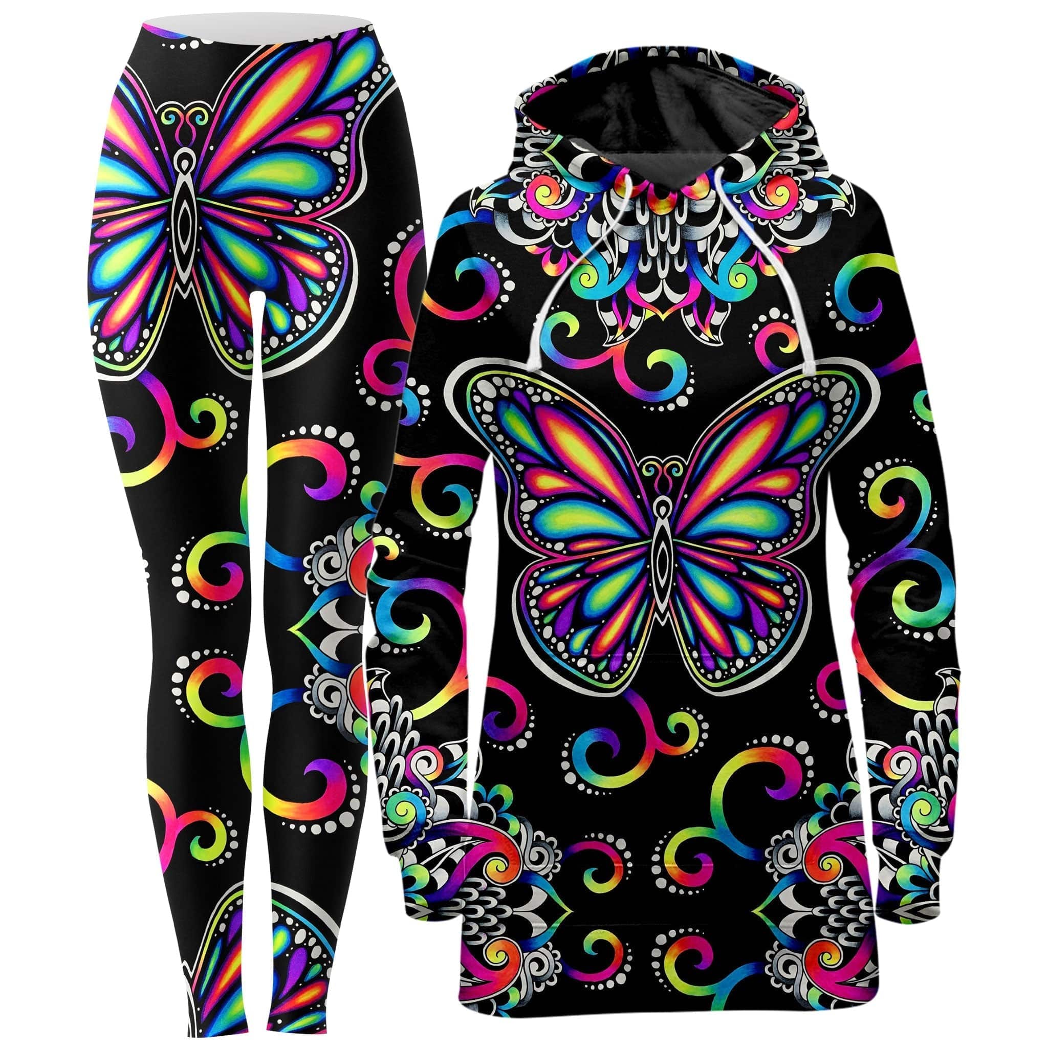Butterfly Vibez Hoodie Dress and Leggings Combo