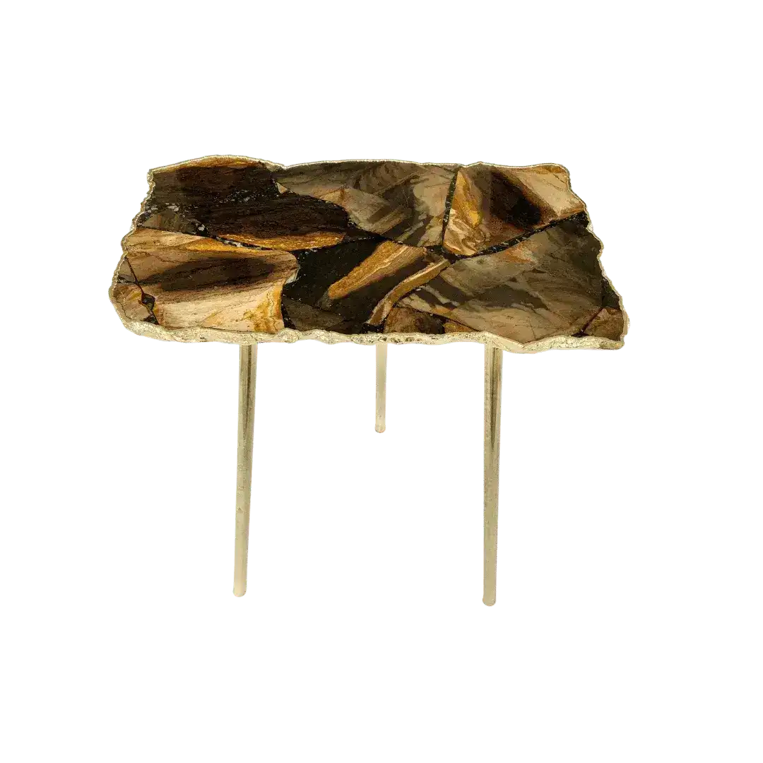 Brown Agate Quartz Organic Edge Accent Table