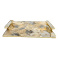 Brown Plated Agate Serving Tray With Clear Quartz Handles