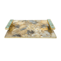 Brown Plated Agate Serving Tray With Green Agate Handles