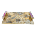 Brown Plated Agate Serving Tray With Pink Onyx Agate Handles