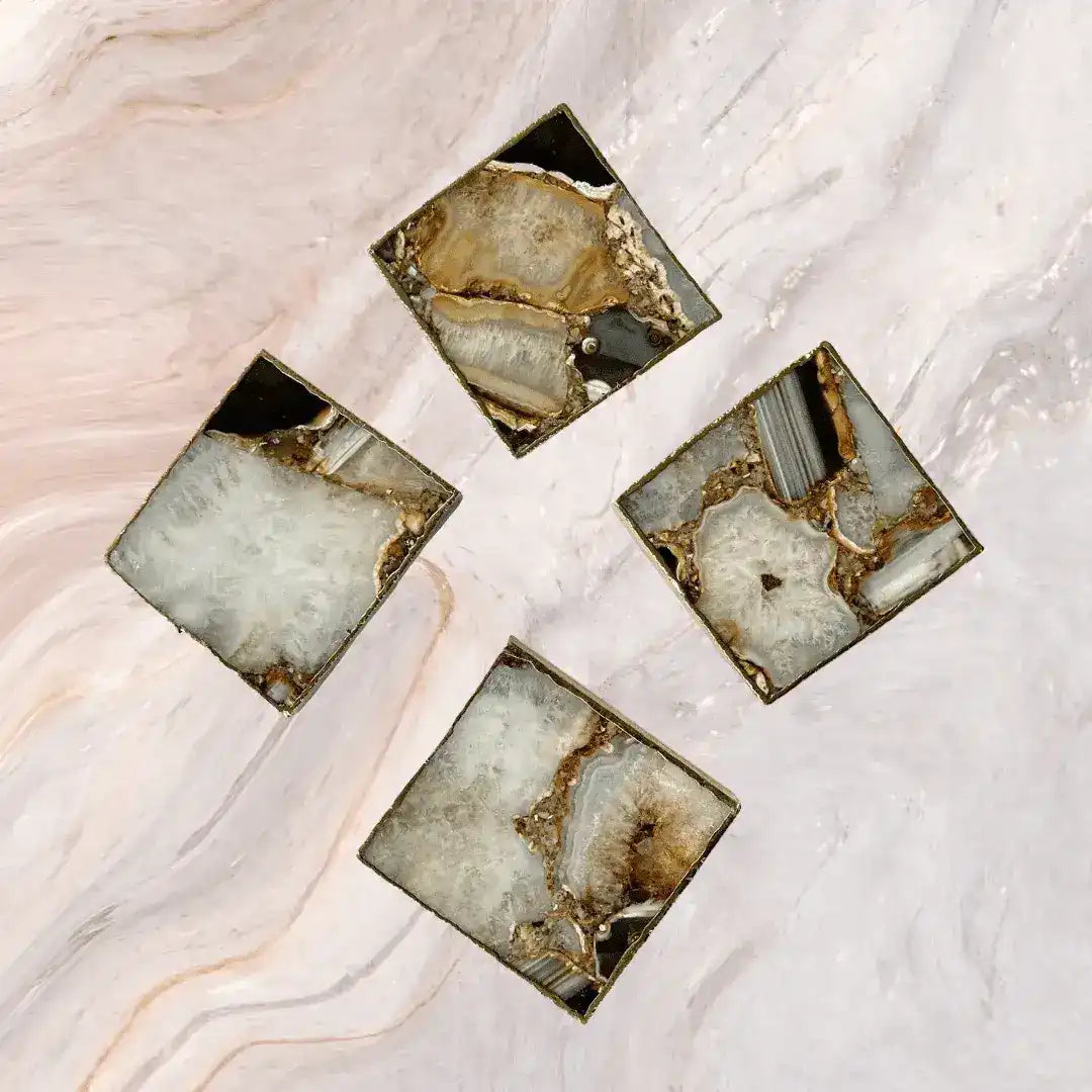 Brown-White Composite Agate Coaster - Set of 4