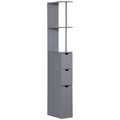 54" Tall Bathroom Storage Cabinet, Freestanding Linen Tower w/ 2 Tier Shelf & Drawers, Grey