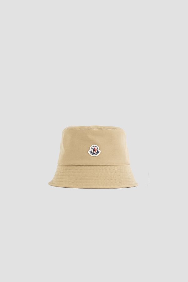 Moncler 3B00025 Logo-Embroidered Cotton Bucket Hat — Beige