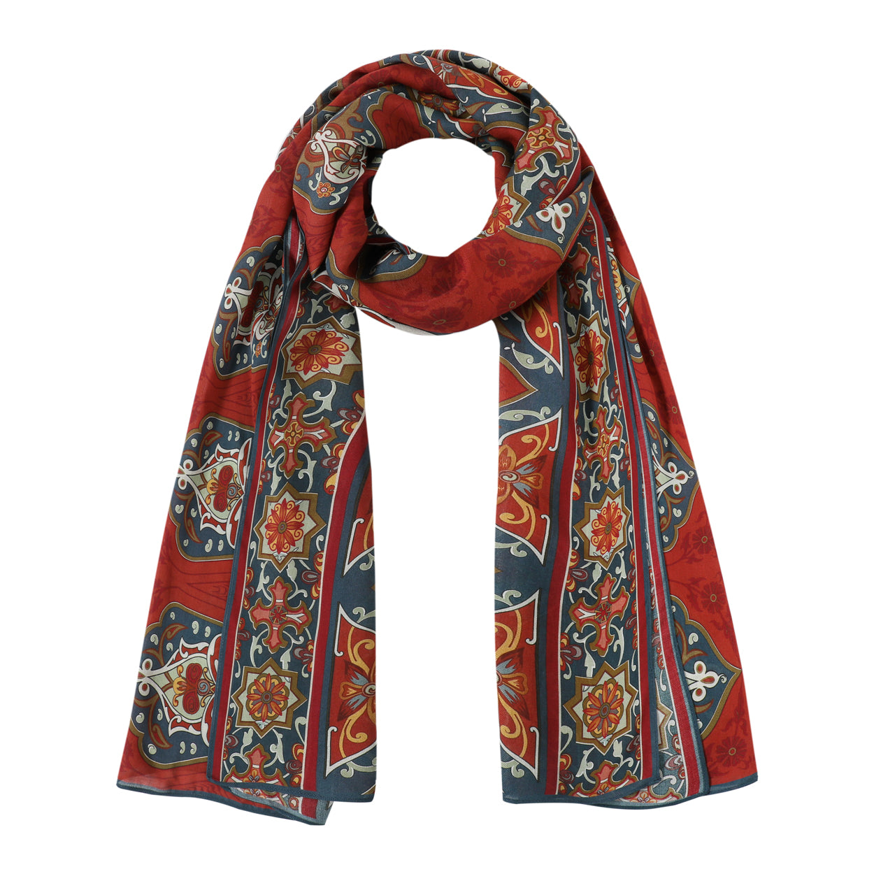 Isfahan-Inspired Red & Blue Scarf – 100% Modal