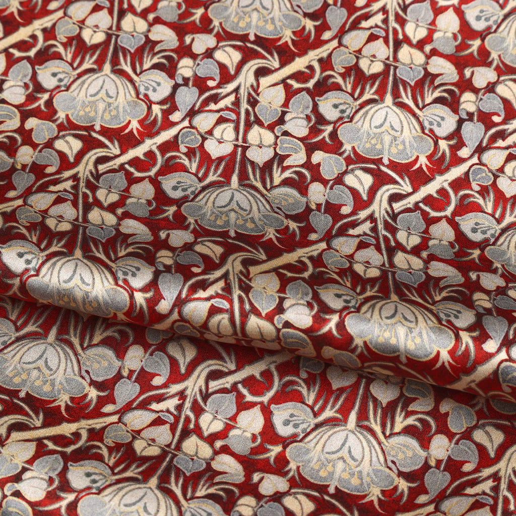 Burgundy and Gray Silk Scarf with Roses Print Noisette