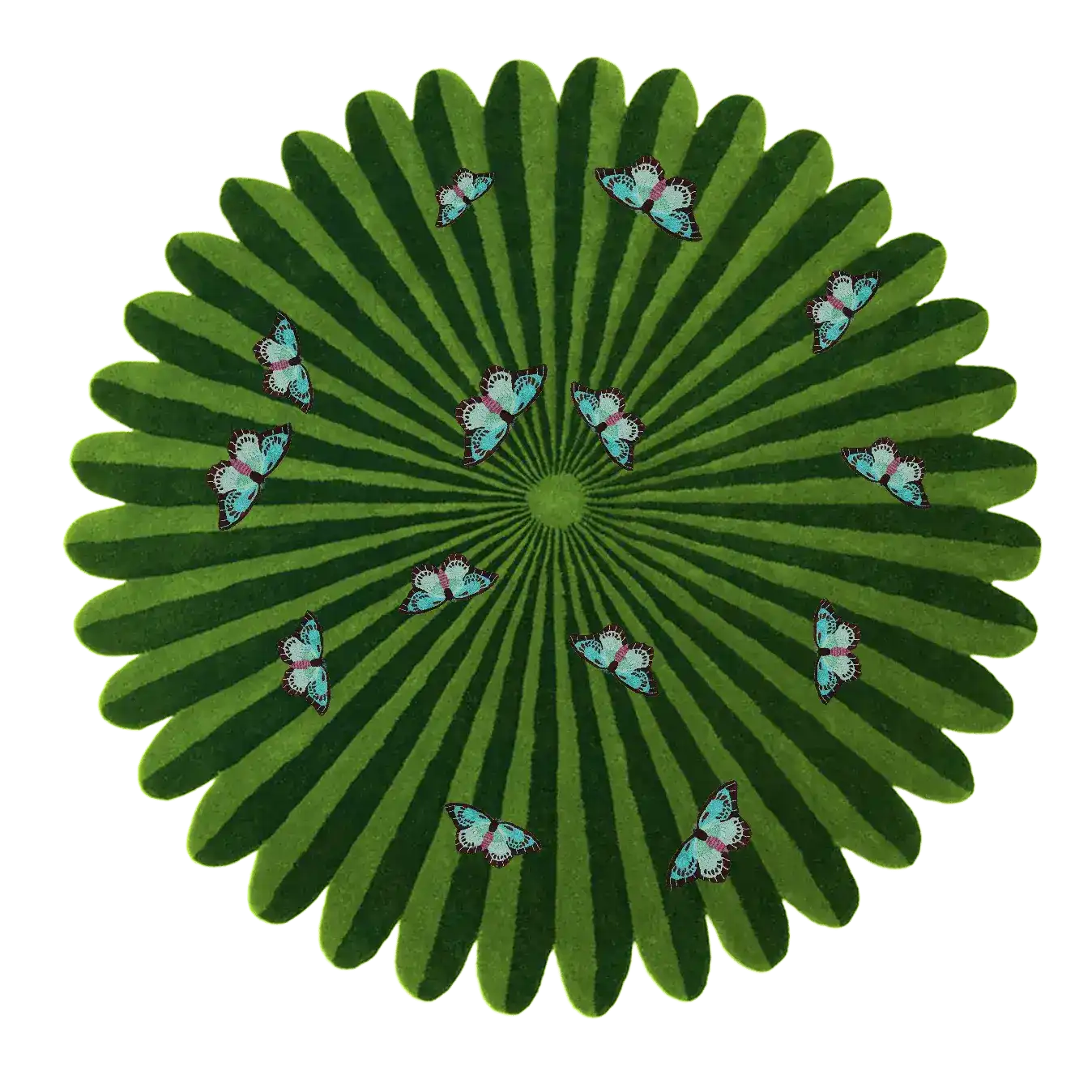 Butterflies over Flower Hand Tufted Wool Rug - Green