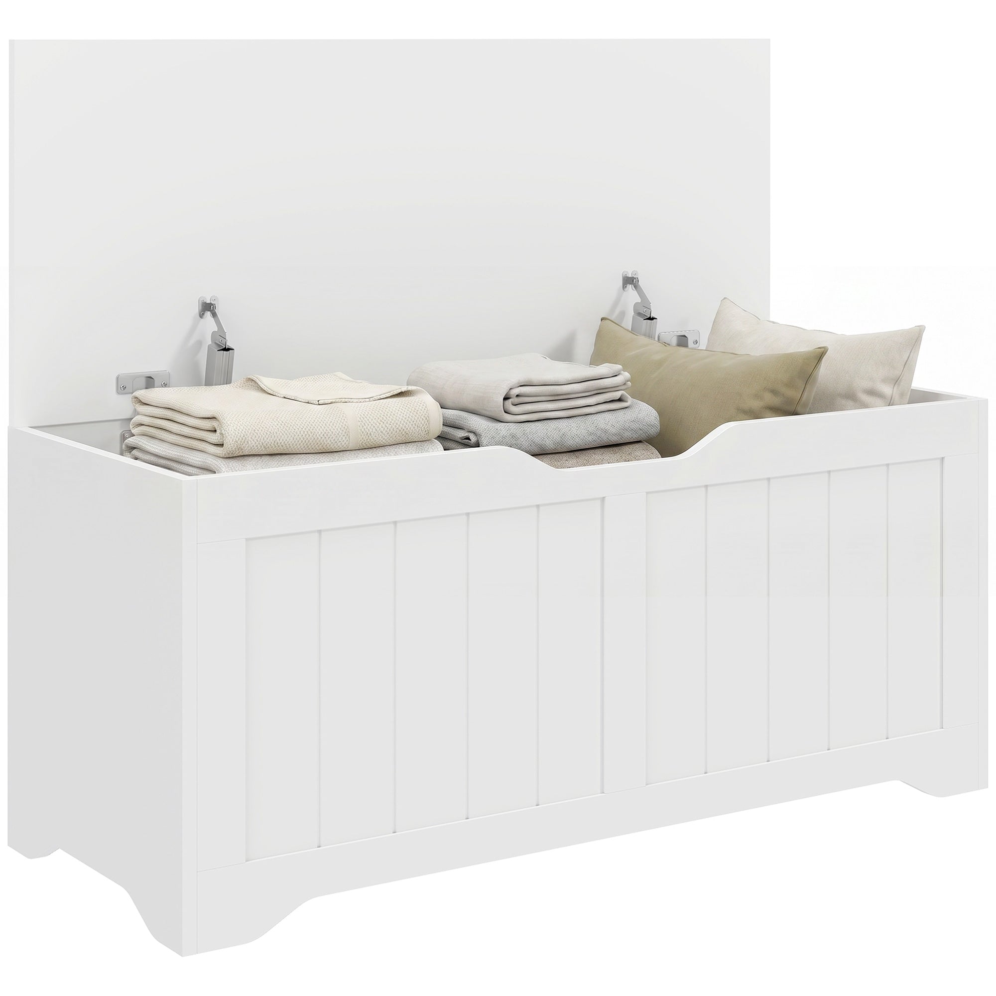 39.4" x 15.7" x 17.7" Storage Bench with 2 Safety Hinges, Handle-Free, White