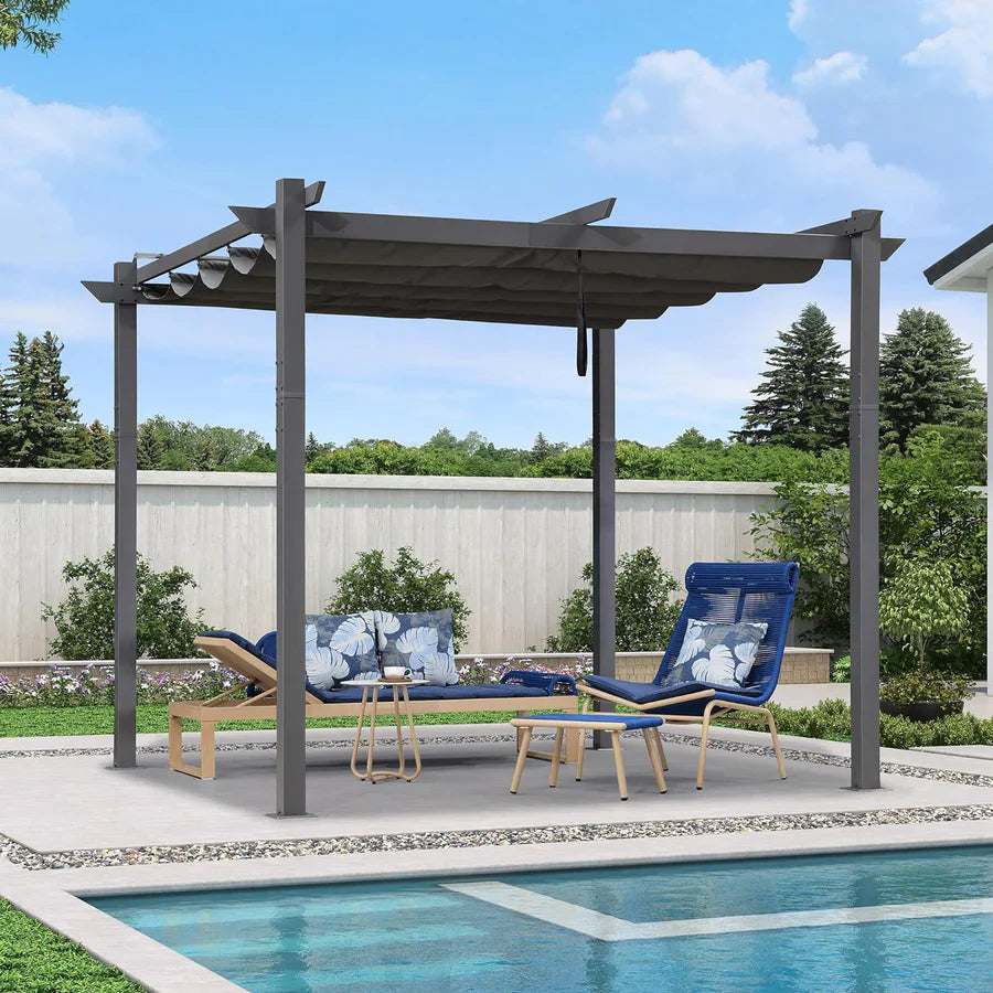 PURPLE LEAF Pérgola retráctil de aluminio para exteriores con techo protector solar, terraza, refugio para el patio trasero, pabellón metálico para barbacoa