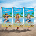 Toalla de playa personalizada con el nombre de un personaje de dibujos animados Vacaciones en la piscina Suave de secado rápido Fiesta de verano Cumpleaños Regalo para mujeres