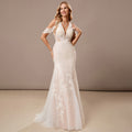 Bridal Wedding Dress Ivory-Nude Sleeveless Long Cold Shoulder Mermaid Lace