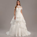 Bridal Wedding Dress Ivory Short Sleeve Long High Neck Ball-Gown Princess
